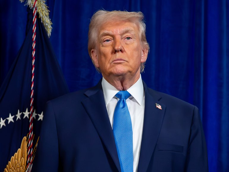 US President Donald Trump during a news conference at the Mar-a-Lago Club in Palm Beach, Florida, US, on Saturday, Jan. 3, 2026. President Nicolas Maduro has been charged in the US after he was captured and flown out of Venezuela, following a series of airstrikes that mark an extraordinary escalation in the Trump administration's months-long campaign against the country. Photographer: Nicole Combeau/Bloomberg