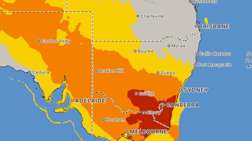 Heatwave severity map for the next 7 days. Picture: BOM