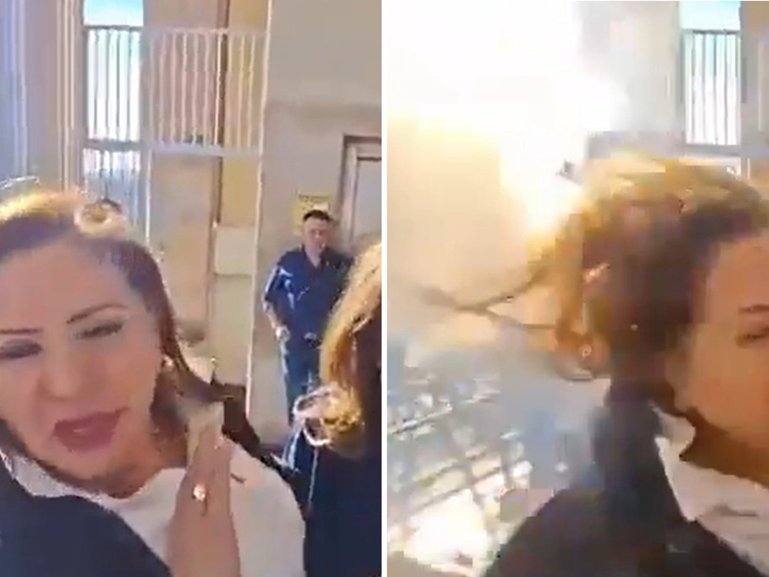 The shocking moment a politician was struck in the head with a homemade explosive device has been caught on camera.