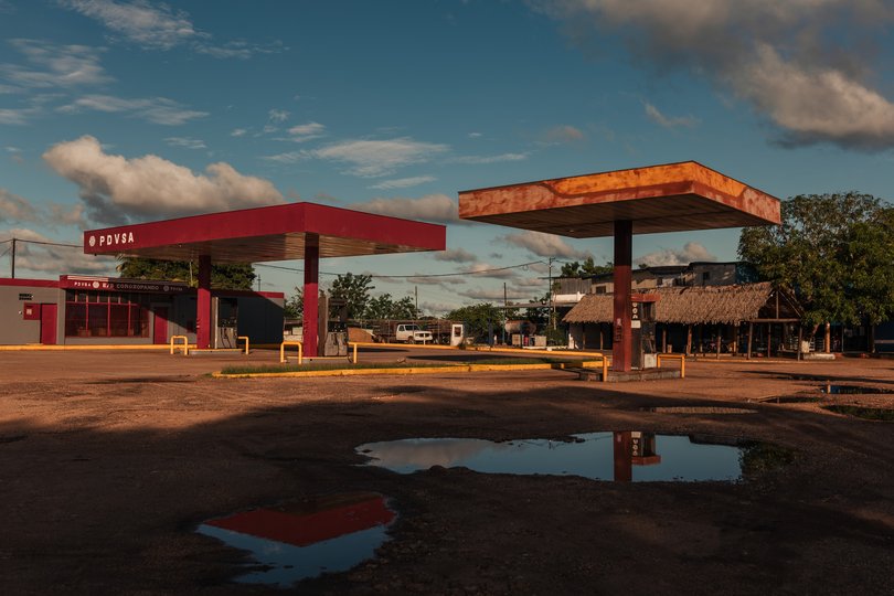 A closed gas station in Corozo Pando, Venezuela, June 4, 2024.