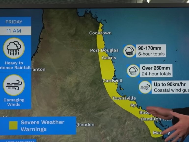 The wild weather will extend beyond the immediate cyclone zone. BOM