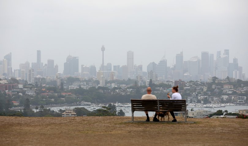 Hazy skies over the Sydney CBD. Bushfires across the state can contribute to hazy Smokey skies.