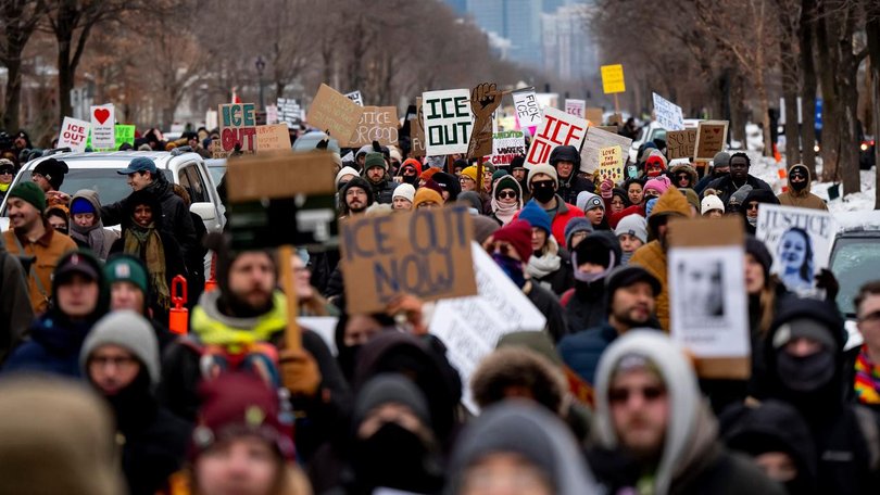 Protesters braved icy weather in Minneapolis to rally for Renee Good, who was shot by an ICE officer (AP PHOTO)