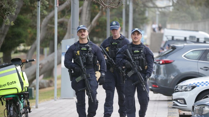 Heavily armed police have become commonplace at events in the wake of the Bondi terror attack. Picture: NewsWire / Christian Gilles
