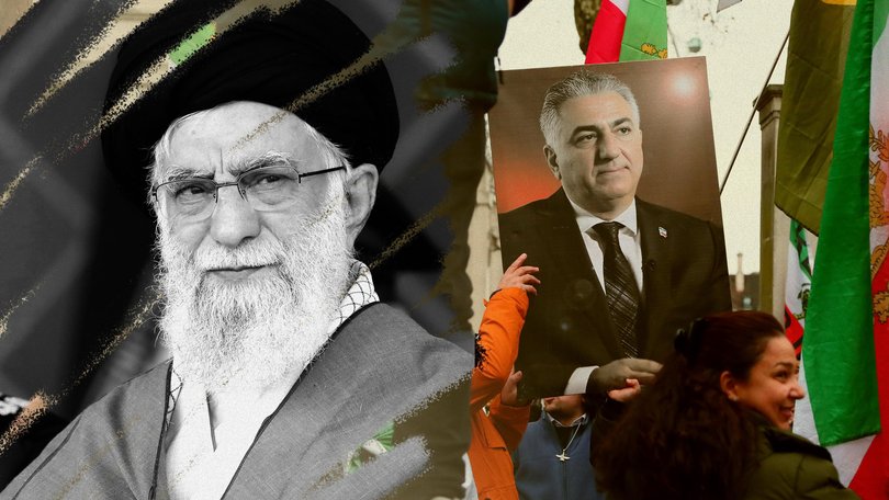 Iran’s ageing Ayatollah Ali Khamenei is once again facing pressure as a new wave of protests highlight Reza Pahlavi, the son of the shah deposed in 1979, right, as a possible figurehead going forward.