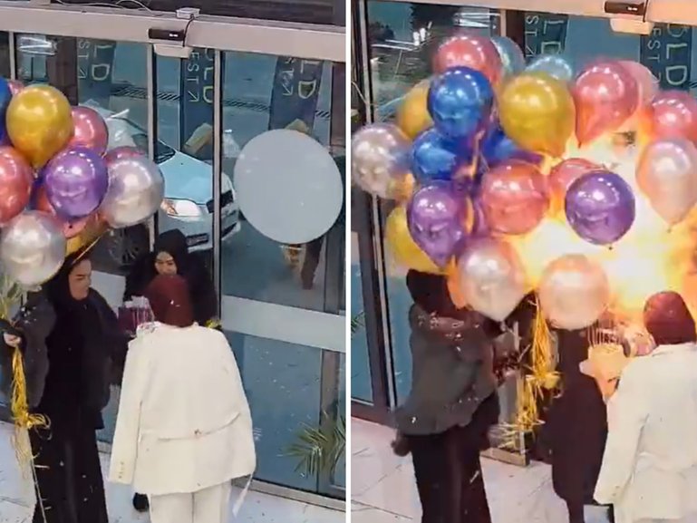 Wild CCTV footage shows the moment a birthday girl’s surprise almost turns fatal. 