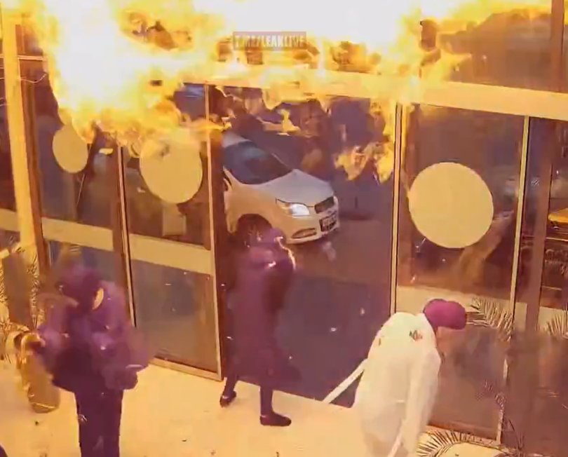 Ms Usmanova and her friends flee in panic after a fireball erupted.