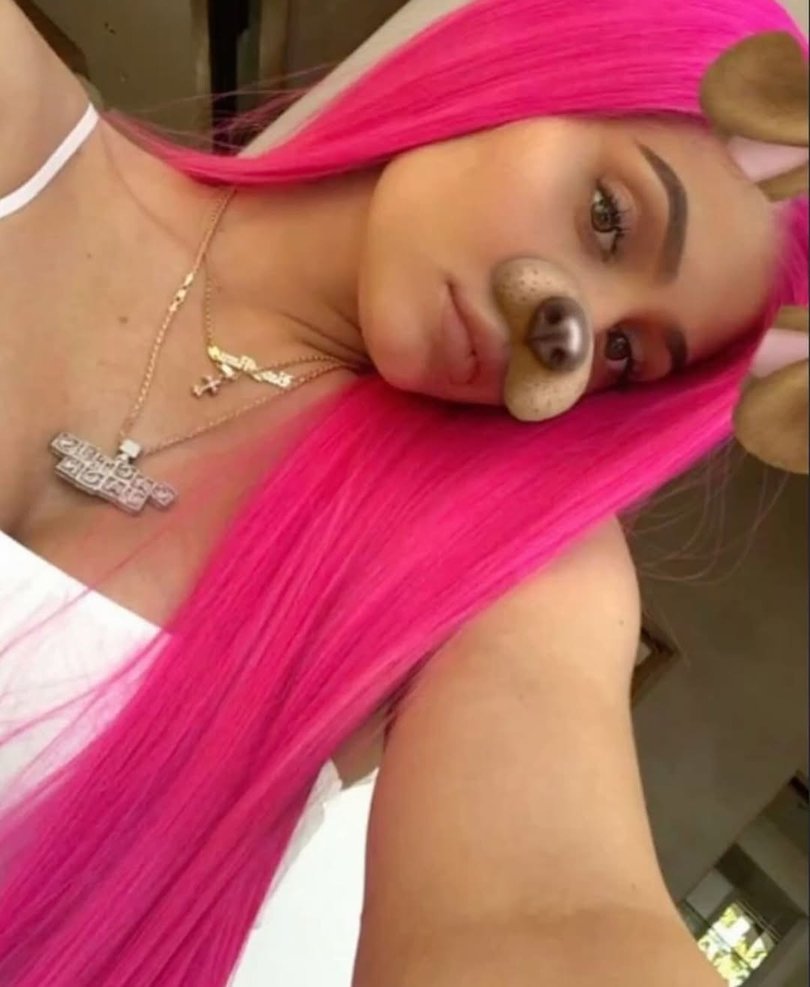 Kylie Jenner using the dog filter.
