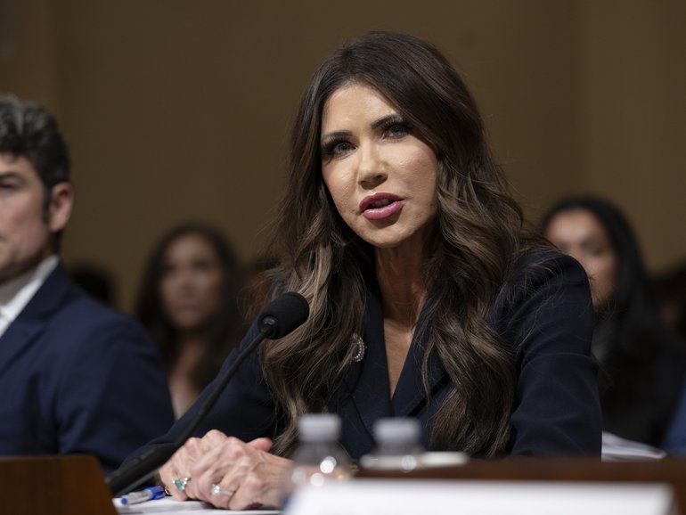 Homeland Security Secretary Kristi L. Noem at a House Committee on Homeland Security hearing in Washington on December 11.