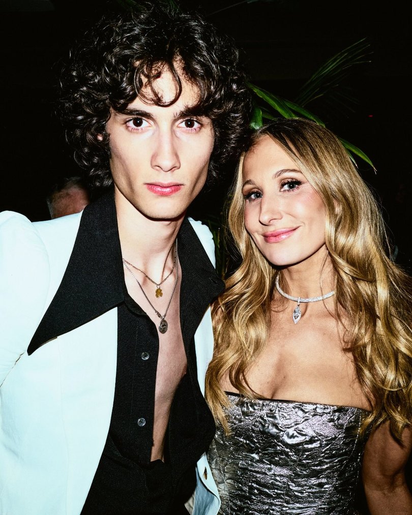 Nikki Glaser hangs out with musician Sombr at her afterparty.