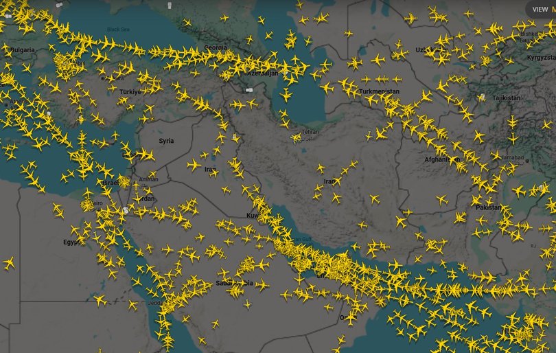 View of Iran airspace at 10am AEDT Wednesday.