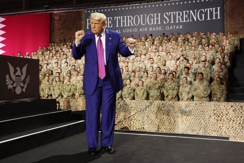 Donald Trump at the Al Udeid Air Base in May, 2025