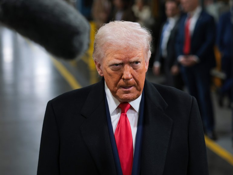 Footage has captured US President Donald Trump’s wild reaction to being called a ‘paedophile protector’ during a tour of a car factory.