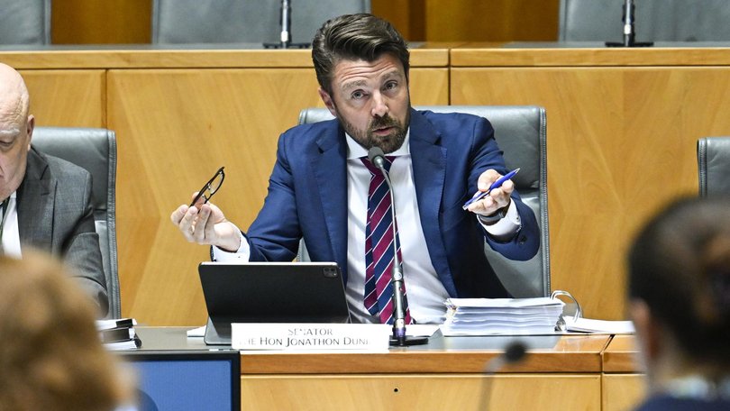 Coalition Senator Jonathon Duniam during the Parliamentary joint committee. Picture: NewsWire / Martin Ollman