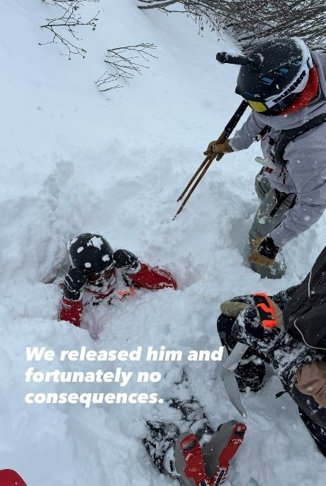 Thanks to quick thinking of Mr Zilla and the other skiers, the man was freed from the snow without injury. 