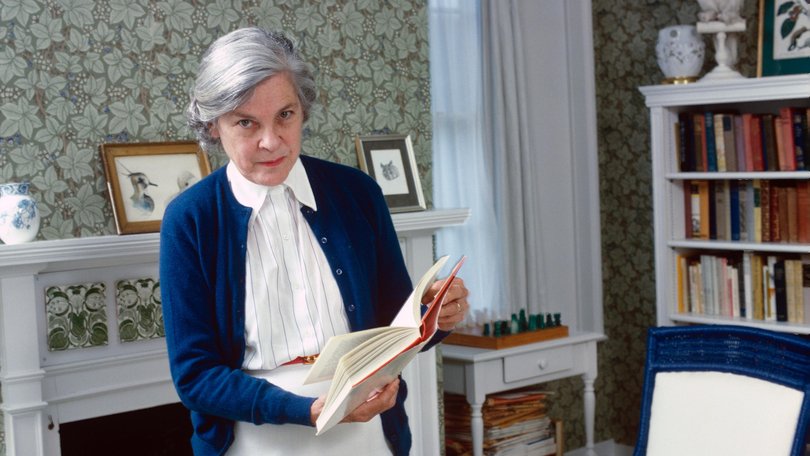 Mary McCarthy (1912 - 1989)at her summer home, Castine, Maine, 1980.