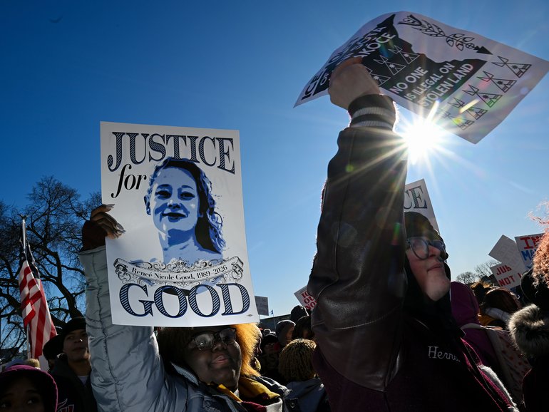 U.S. high school students on Wednesday protest federal agents and the fatal shooting of Renée Good.