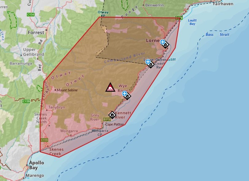 A flash flood emergency warning has been issued for Wye River, Kennett River, Cumberland River, Lorne and surrounds.