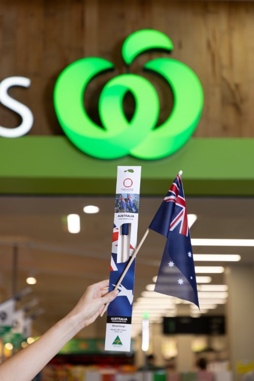 Australian flags sold at Woolworths.