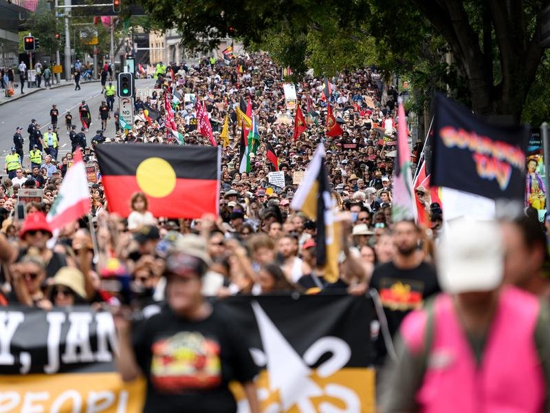 Tens of thousands turned out at largely peaceful Invasion Day protests across the country in 2025. 