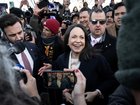 Venezuelan opposition leader Maria Corina Machado speaks to reporters as she departs the US Capitol after meeting with US senators on January 15, 2026 in Washington.