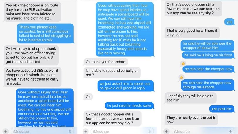 Jack McCollum mother Rachel texting rescuers as she spoke to her son on the phone.