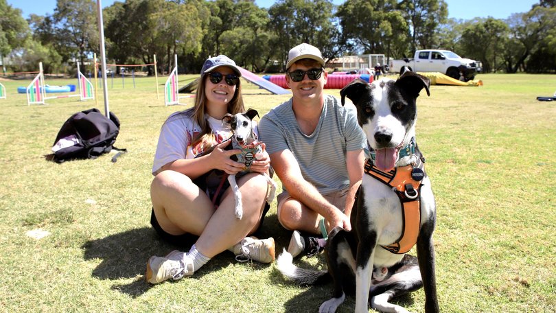 Lucy Bowen and Ashlan Braines with their dogs. Ruby and Mickey.