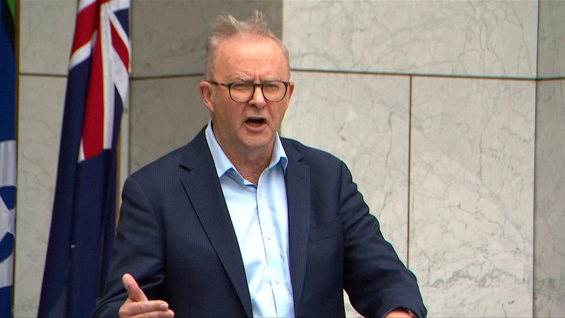 Prime Minister Anthony Albanese and Minister for Finance Katy Gallagher press conference in Canberra on Saturday - The PM will split his controversial Bondi Bill to ensure new gun laws pass through parliament, after it was made clear the Greens and Coalition would not support proposed changes to hate speech laws. Picture: 7NEWS