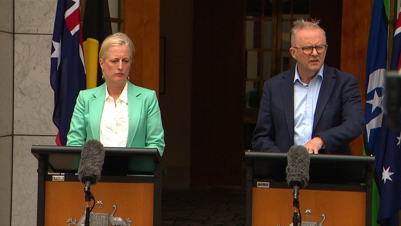 Prime Minister Anthony Albanese and Minister for Finance Katy Gallagher press conference in Canberra on Saturday - The PM will split his controversial Bondi Bill to ensure new gun laws pass through parliament, after it was made clear the Greens and Coalition would not support proposed changes to hate speech laws. 