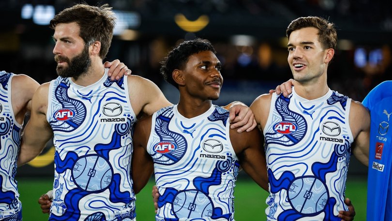Phoenix Spicer lines up in the Indigenous jumper he helped design in 2023.