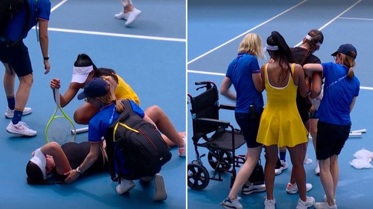 Priscilla Hon helped her opponent into a wheelchair. 
