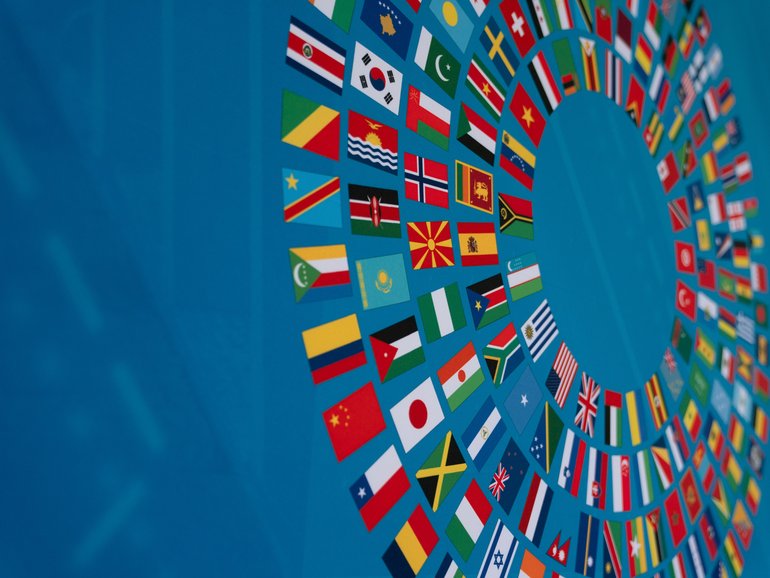 Signage outside the IMF headquarters in Washington on Oct. 12. MUST CREDIT: Stefani Reynolds/Bloomberg