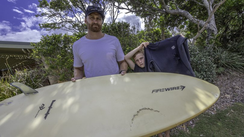 Surfers spotted a group of sharks before one of the ocean predators launched an attack.