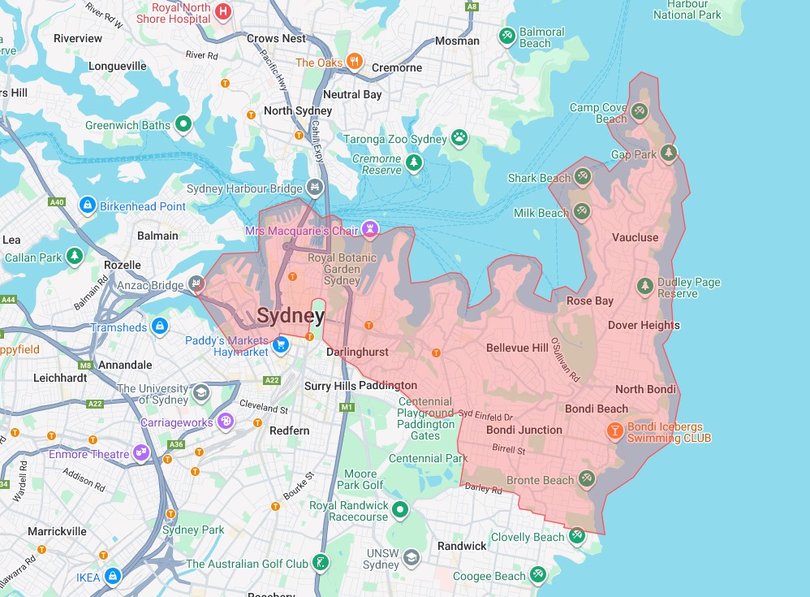 The banned protest area in Sydney.