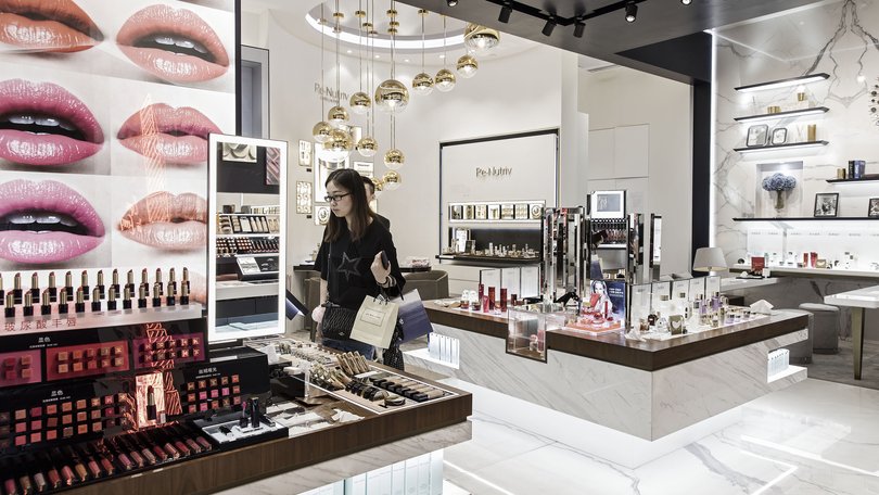 A lipstick display at an Estee Lauder store. 