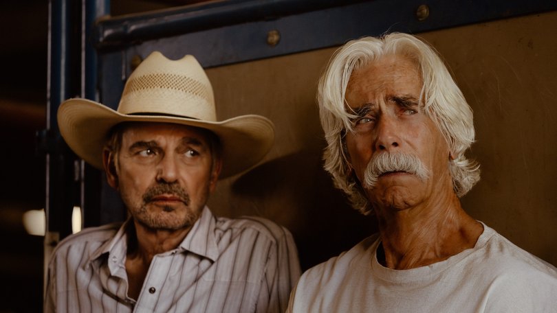 Billy Bob Thornton, left, as Tommy and Sam Elliott as T.L. in “Landman.” MUST CREDIT: Emerson Miller/Paramount+