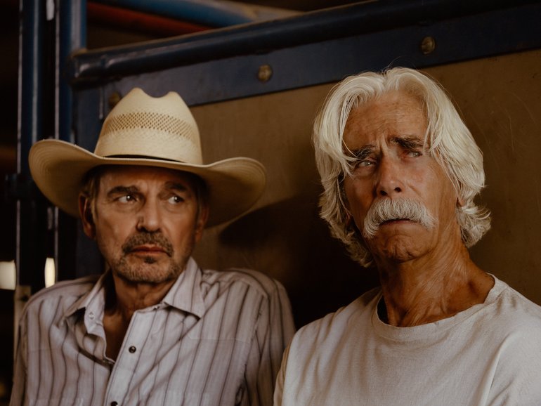 Billy Bob Thornton, left, as Tommy and Sam Elliott as T.L. in “Landman.” MUST CREDIT: Emerson Miller/Paramount+