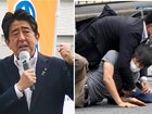Tetsuya Yamagami, right and on the ground, admitted assassinating former Japanese Prime Minister Shinzo Abe, left.