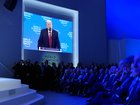 President Donald Trump is visible on a video monitor as he addresses the World Economic Forum in Davos, Switzerland, on Wednesday, Jan. 21, 2026. (Doug Mills/The New York Times)