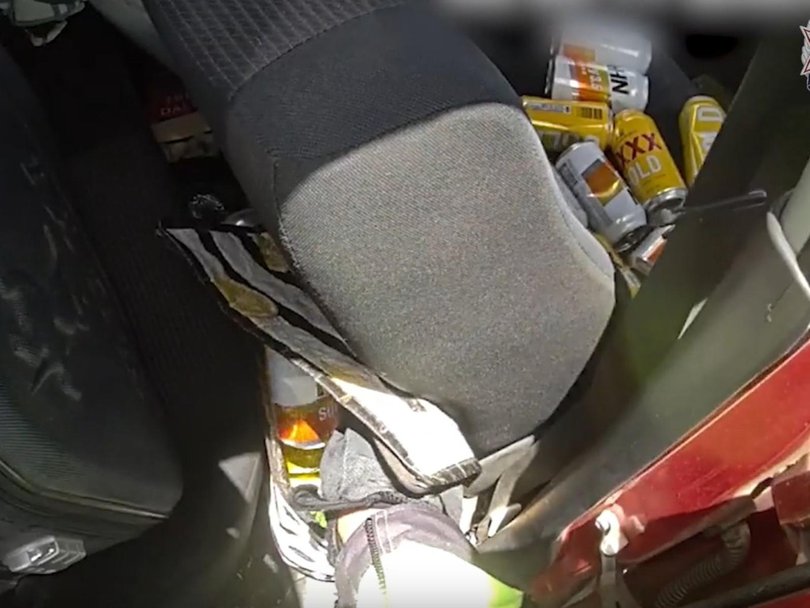 More empty cans were found in a bag in the back seat. Picture: NewsWire Handout
