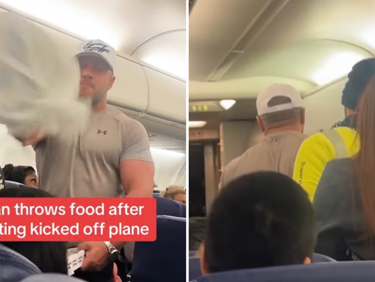 Unruly passenger throws food after getting kicked off plane