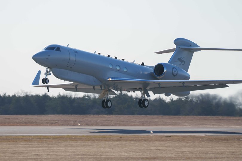 Australia's first MC-55A Peregrine aircraft departs the United States for RAAF Base Edinburgh, South Australia.