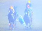 Footage from the race shows the jockey clipped another horse's heels which caused him to fall, before he was trampled by a trailing horse.