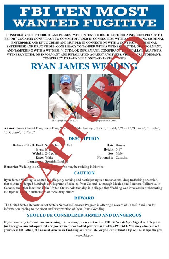 Ryan Wedding has been arrested. 