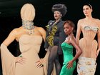 Kim Kardashian, Doja Cat, Olandria Carthen and a model in Schiaparelli’s Spring collection all show off a severe, corset-heavy fashion aesthetic.