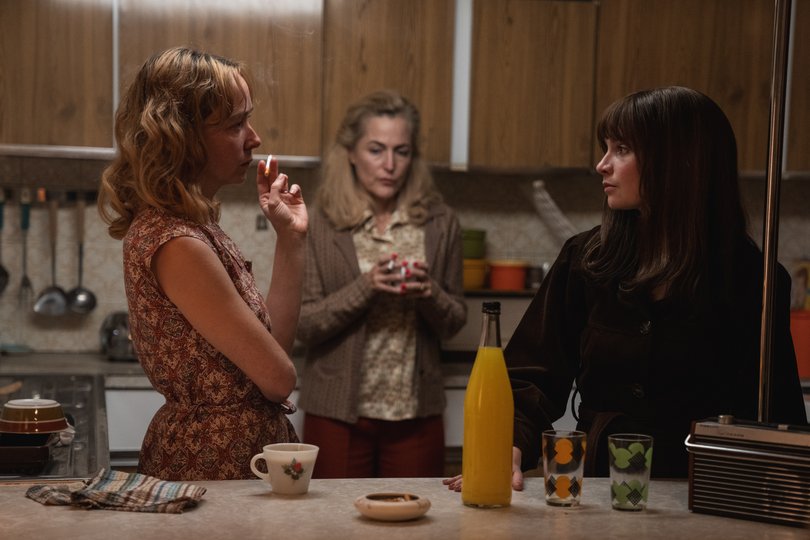 Emily Taaffe, Gillian Anderson and Lola Petticrew in Trespasses.