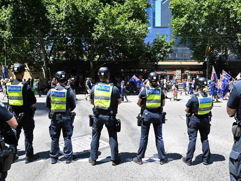There was a heavy police presence in Melbourne. Picture: NewsWire / Josie Hayden