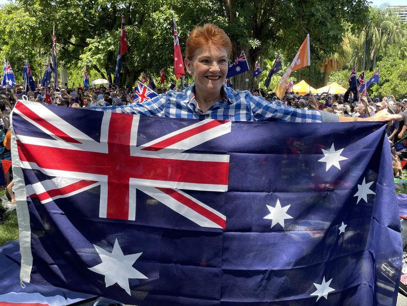 Pauline Hanson addressed the rally. Source: NewsWire