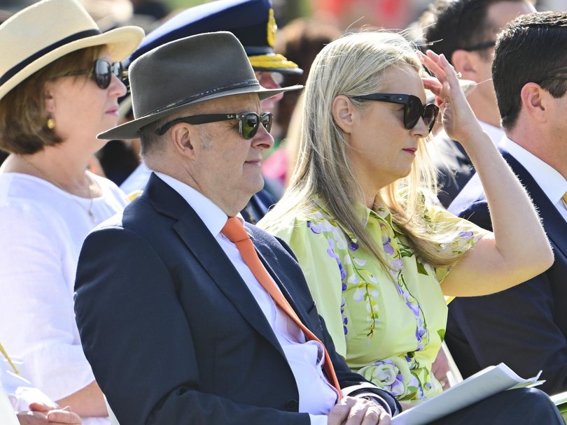 Anthony Albanese and partner Jodie Haydon were front row at the Canberra ceremony. Picture: NewsWire / Martin Ollman