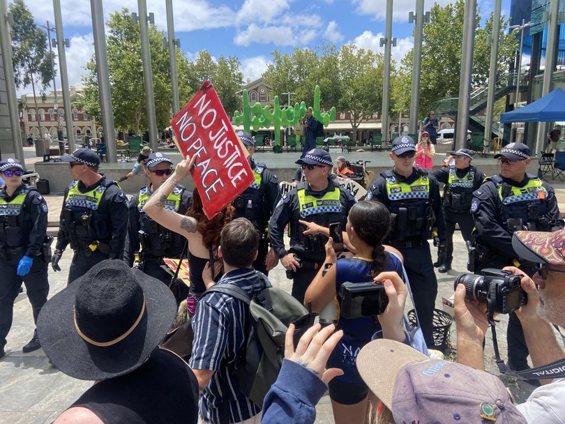 Hundreds of demonstrators are being evacuated from Perth’s CBD amid concerns there could be an explosion after reports of an object being thrown into a crowded Forrest Place at the Invasion Day protest.